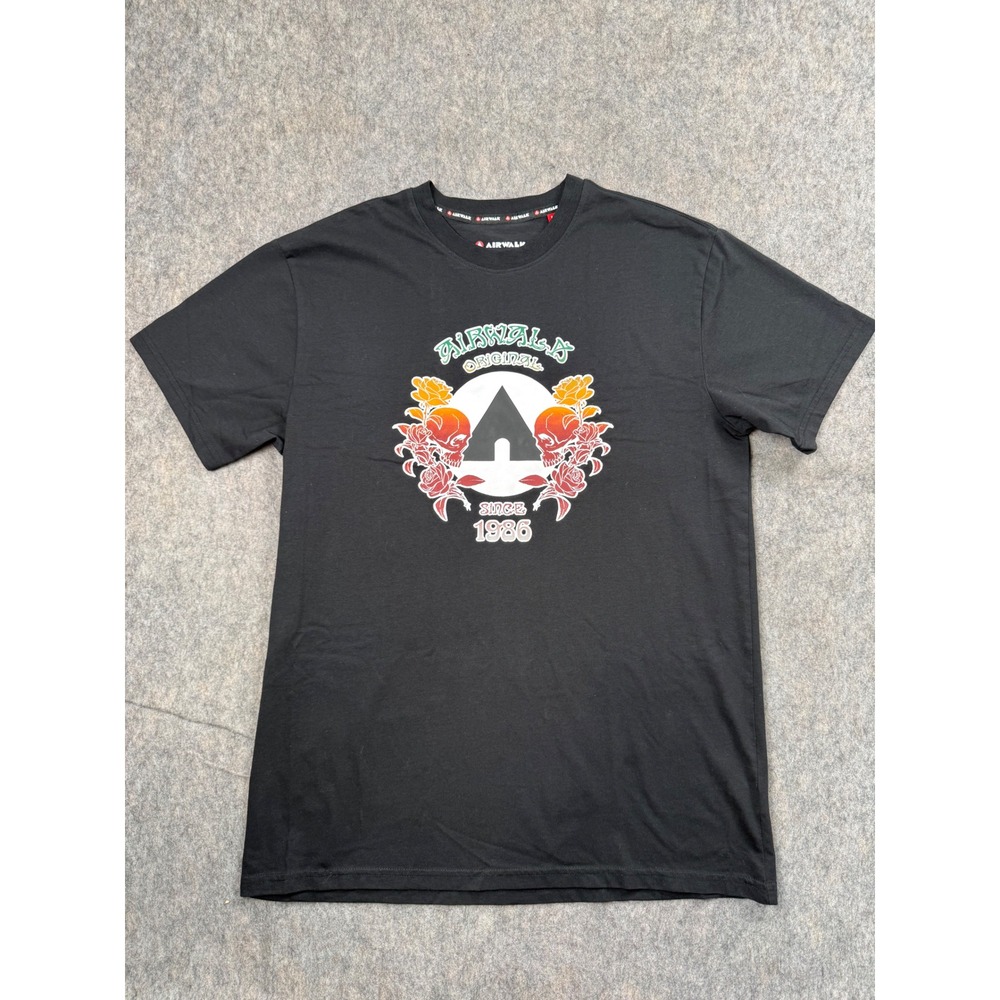 Airwalk Original Mens Black Graphic T-Shirt Skulls Roses Since 1986 Size Medium